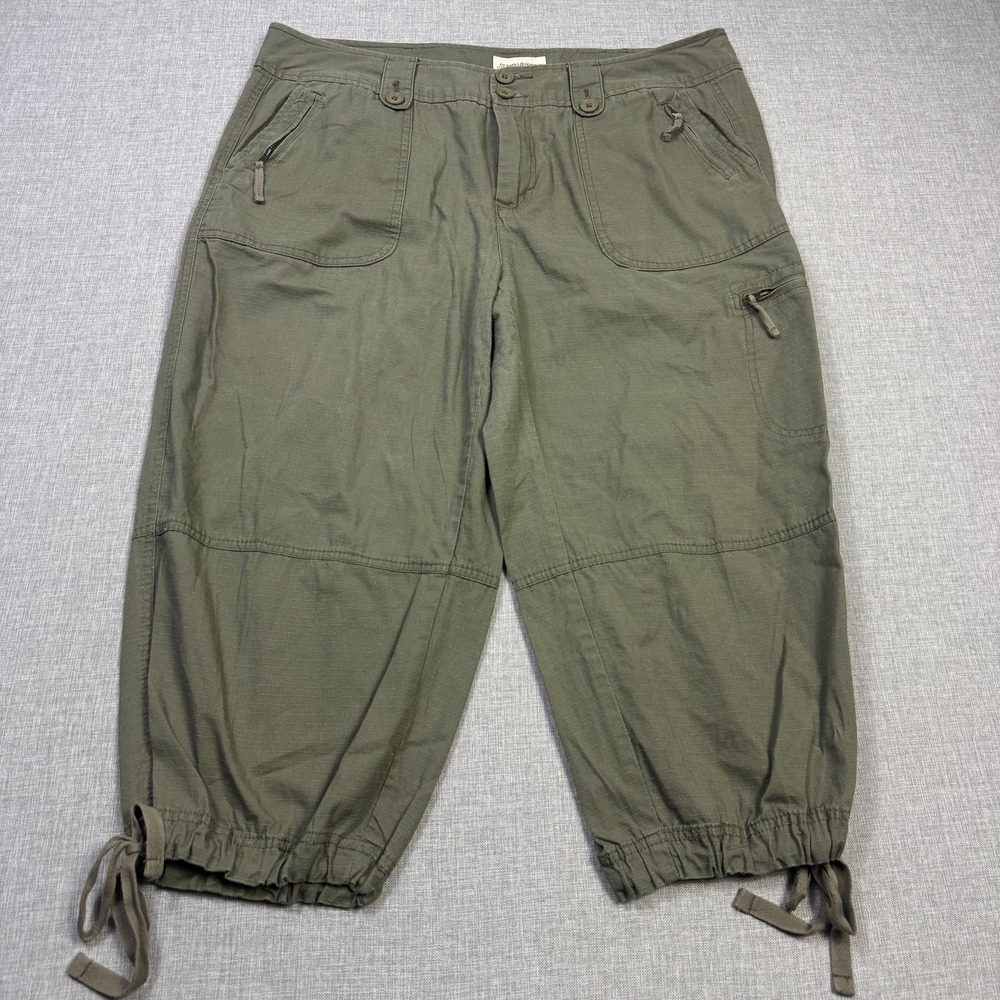 St. John's Bay Ripstop Military Cropped Pants Womens 16W Green Tapered Cuffed